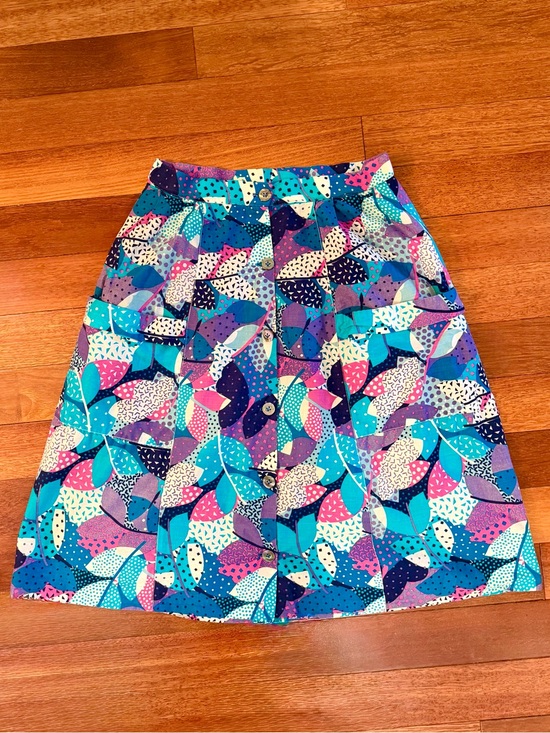 Handmade Dresses & Skirts - 60s-70s Vintage 💜 Handmade Button-Front Psychedelic Butterfly Print Midi-Skirt